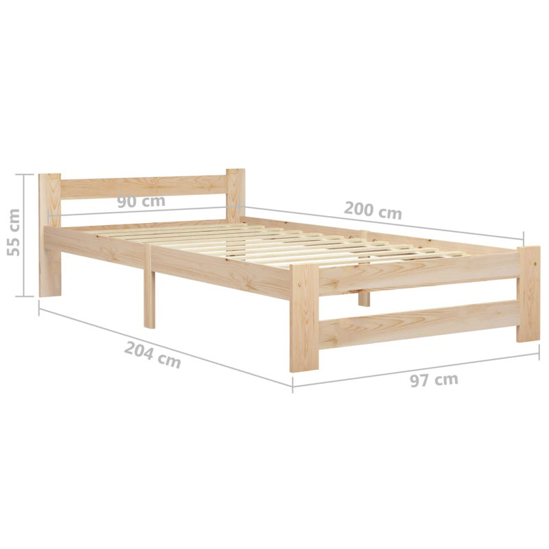 Berna Solid Wood Bed, Light Brown, European Single (90 x 200cm)