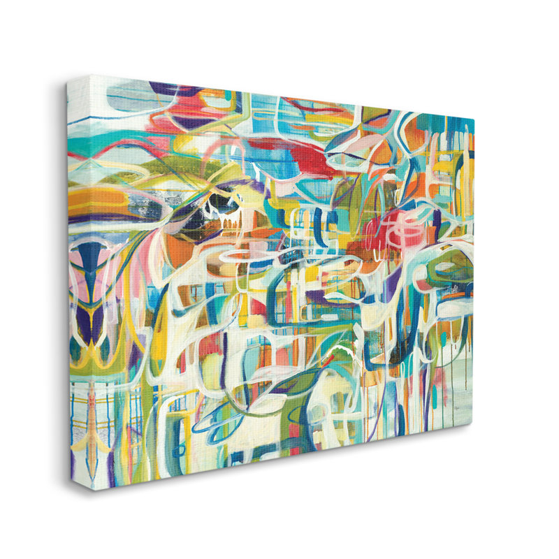 «Bright Complex Curved Abstractions», formes bleues et vertes - impression, Toile tendue, H 24 po x l 30 po