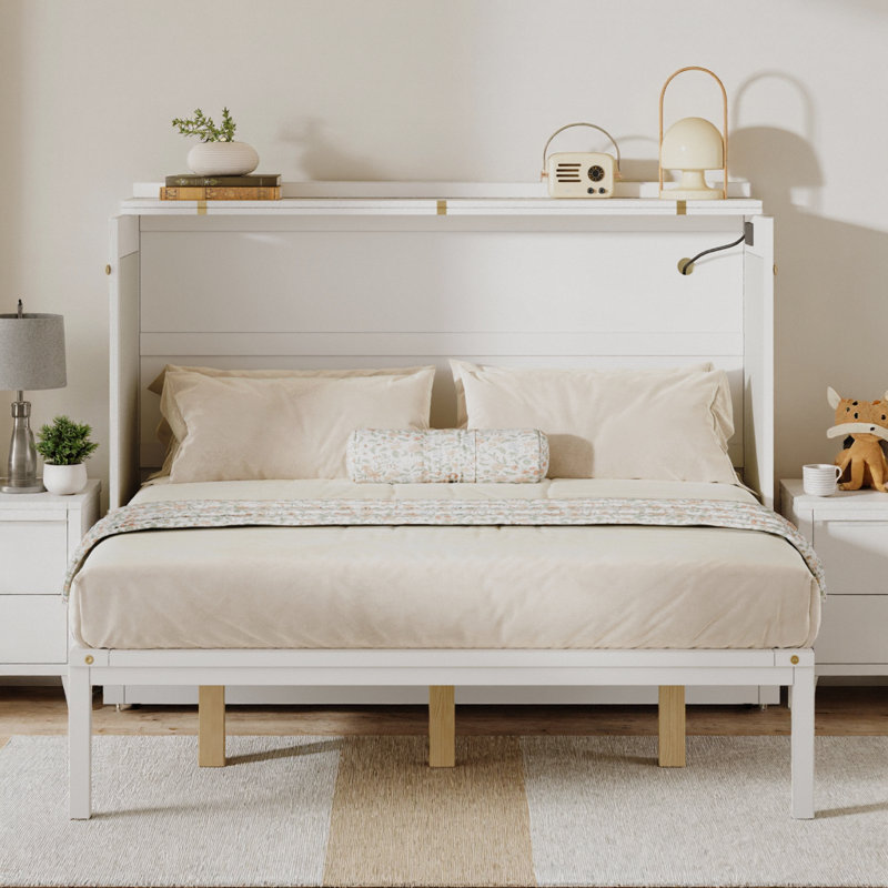 Lit escamotable multifonctionnel Joule Queen Size avec station de charge USB et Type-C, lit mural pliable vertical avec 3 tiroirs, verrouillage de sécurité et dispositif anti-basculement, lit caché gain de place