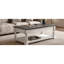 Table basse à plateau relevable, 3 plateaux de rangement cachés, fabrication en bois massif, gris antique et blanc vieilli, deux niveaux pour un salon bien organisé, table polyvalente avec tablette fixe, bois, confortable
