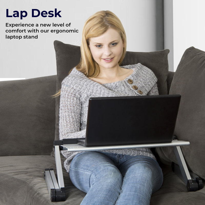 Silver Adjustable Aluminum Laptop Cooling Stand with USB Hub and Mouse Pad