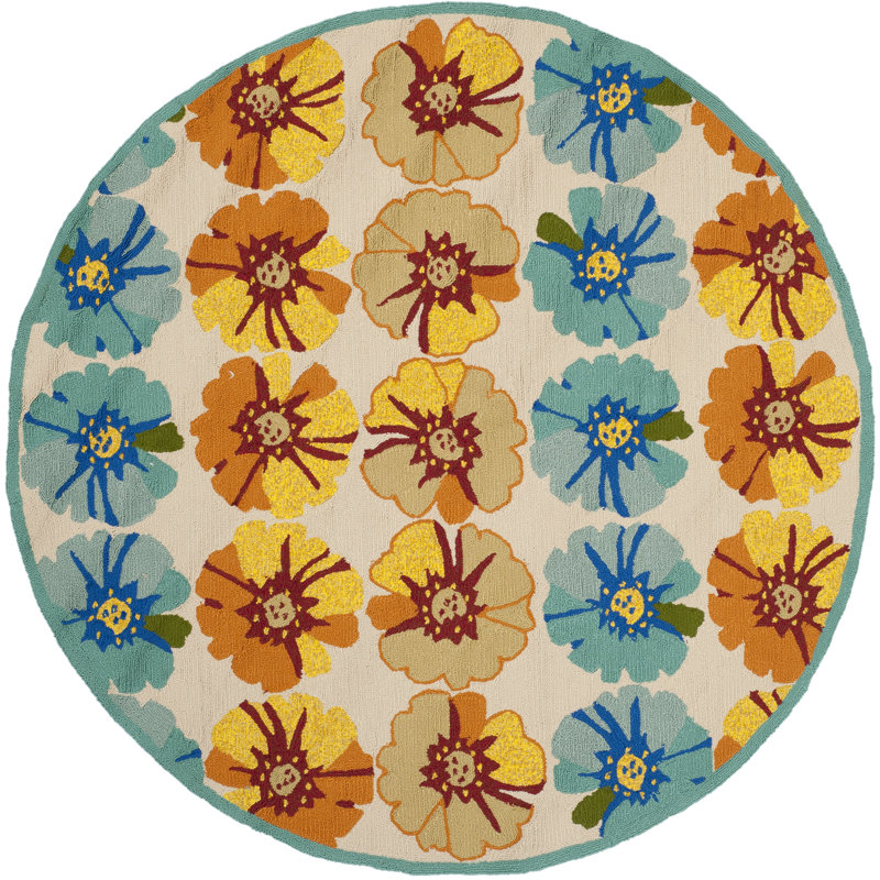 Doyle Hand Hooked Performance Floral Rug, Round 6'