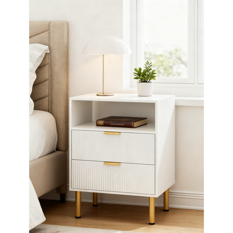 Table de chevet moderne avec 3 tiroirs et tablette, table de chevet haute avec structure en métal doré, table d'appoint de rangement pour la chambre à coucher et le salon