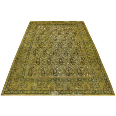 Tapis vert en laine noué à la main 7 pi 8 po x 9 pi 9 po Evanoff