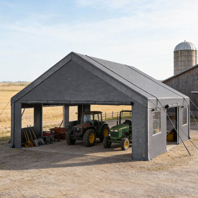 Heavy Duty Carport Portable Garage, Gray, 20 Ft. W x 20 Ft. D