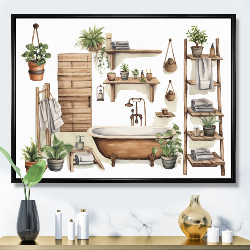 «Natural Bathroom Decor XIII», reproduction sur toile encadrée, Cadre flottant noir, H 34 po x l 44 po x P 1,5 po