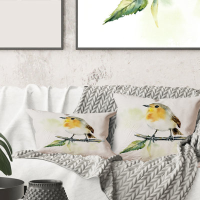 Rectangle, petit oiseau sur une branche - coussin décoratif traditionnel