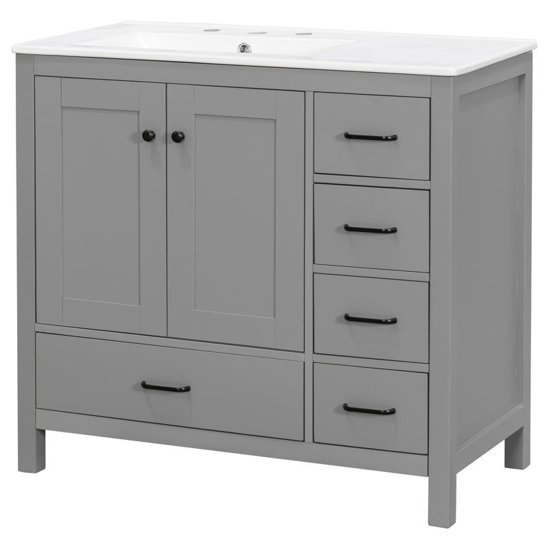 Meuble-lavabo de 36 po avec lavabo et tiroirs en céramique Patrricia, Gris
