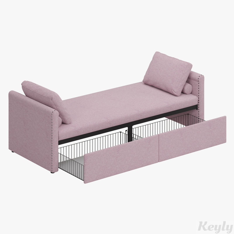 Pink Linen Upholstered Chaise Lounge with Wood Frame