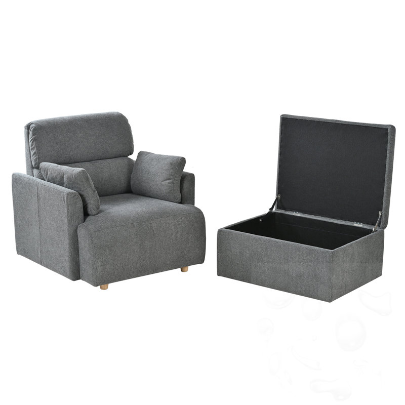 Chaise surdimensionnée avec repose-pieds avec rangement, Gris foncé