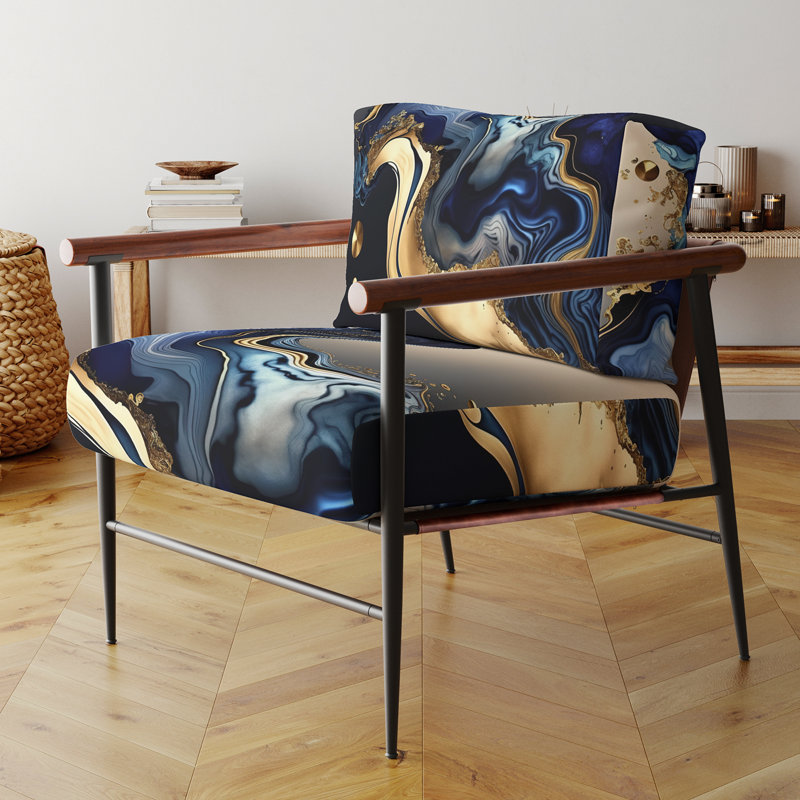 Fauteuil en velours abstrait mauve et bleu 25 po, Doré