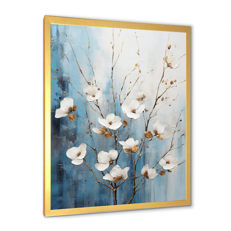 " White Blue Dogwood Peacefulness II ", Gold Single Picture Framed, 44" H x 34" W x 1.5" D