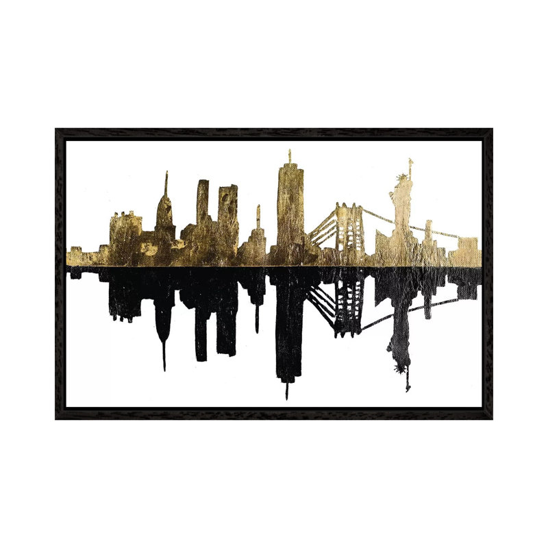 Contemporary Ny Gold by Patricia Pinto - Floater Frame Gallery-Wrapped Canvas Giclée on Canvas, Black