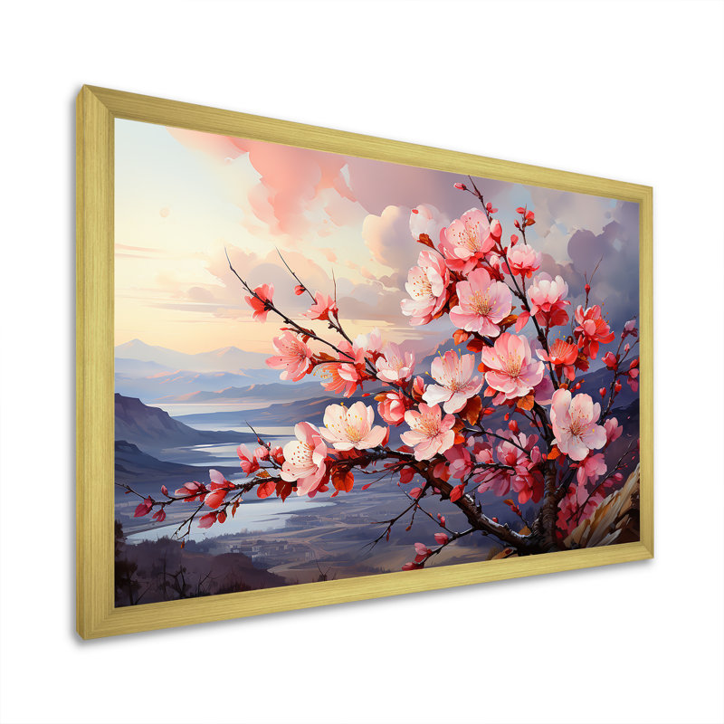 " Apple Blossom Sunset ", 12" H x 20" W x 1" D, Gold Picture Framed Canvas