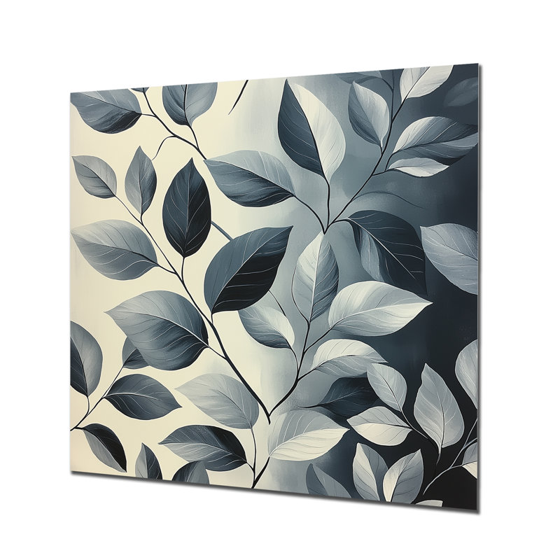 «Slate Grey Leaves Beauty III», reproduction d'art traditionnelle en métal, feuilles, décoration murale en métal