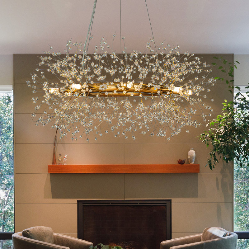 Galewood Modern Glam Firework Crystal Chandelier light Round Pendant Ceiling Lighting For Dining Room, Antique Gold, 8