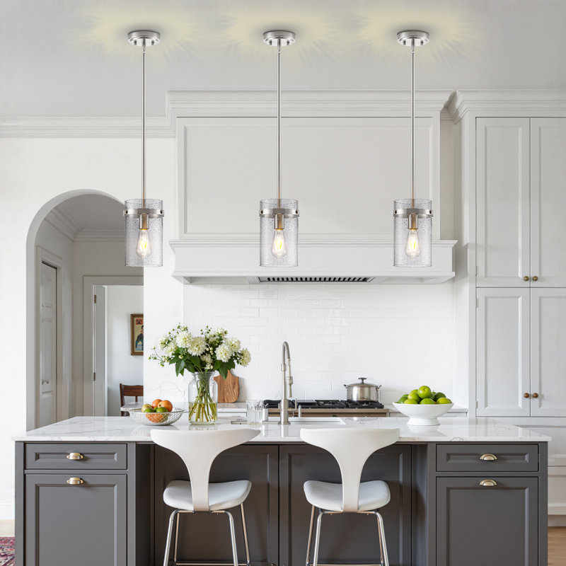 Levona 1-Light Pendant Light with Seed Glass for Kitchen Island (Nickel Finish), Nickel