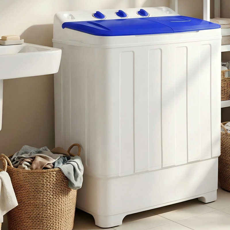 19 LBS Dual Tub Portable Washing Machine - Upgraded Built-In Drain Pump, 2000 RPM Spin Dryer & 84% Energy Savings, White Blue