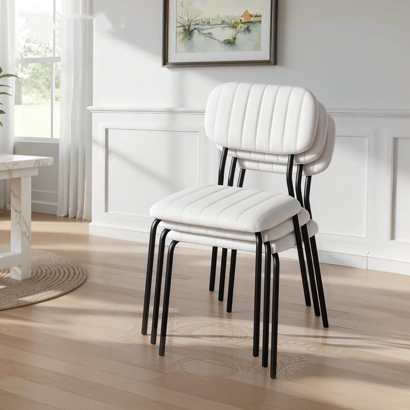 Chaise rembourrée blanche empilable en tissu (ensemble de 4), Blanc, 4