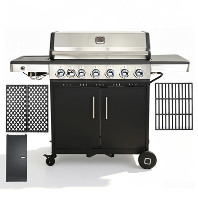 Flintex Freestanding Liquid Propane and Propane Grill with Side Burner and Cabinets