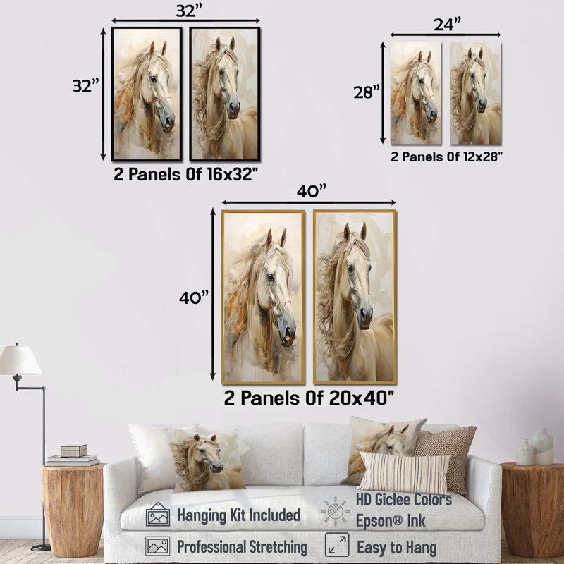 Portrait de cheval sophistiqué - ensemble de 2 décorations murales de chevaux, H 28 po x l 25 po, Toile tendue