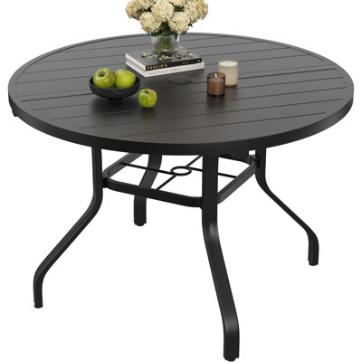 Durable Patio Tables, 41 Inch Metal Wood Grain, Modern Backyard Dining