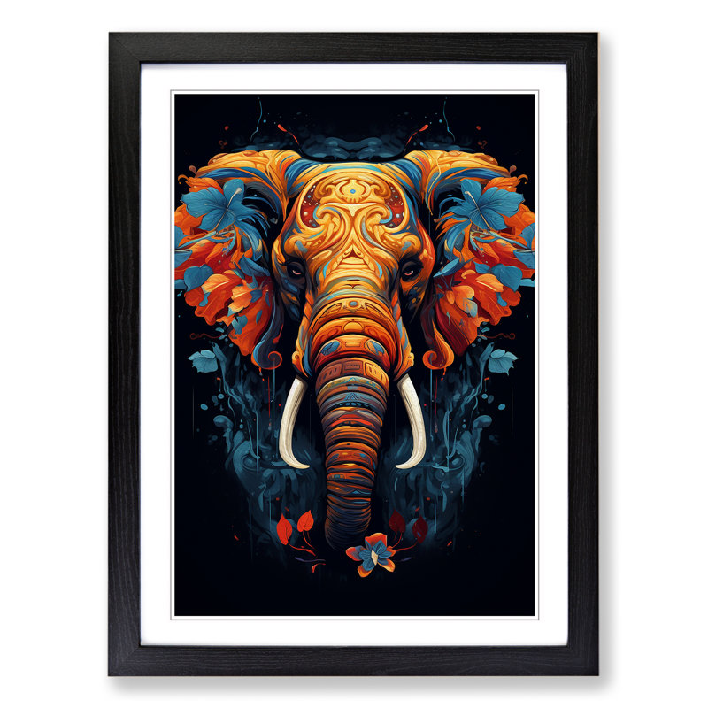 XYZ-FRM-V1223-629 Elephant Informel No.2 - Single Picture Frame Print on Wood, 46cm H x 34cm W x 2cm D, Black