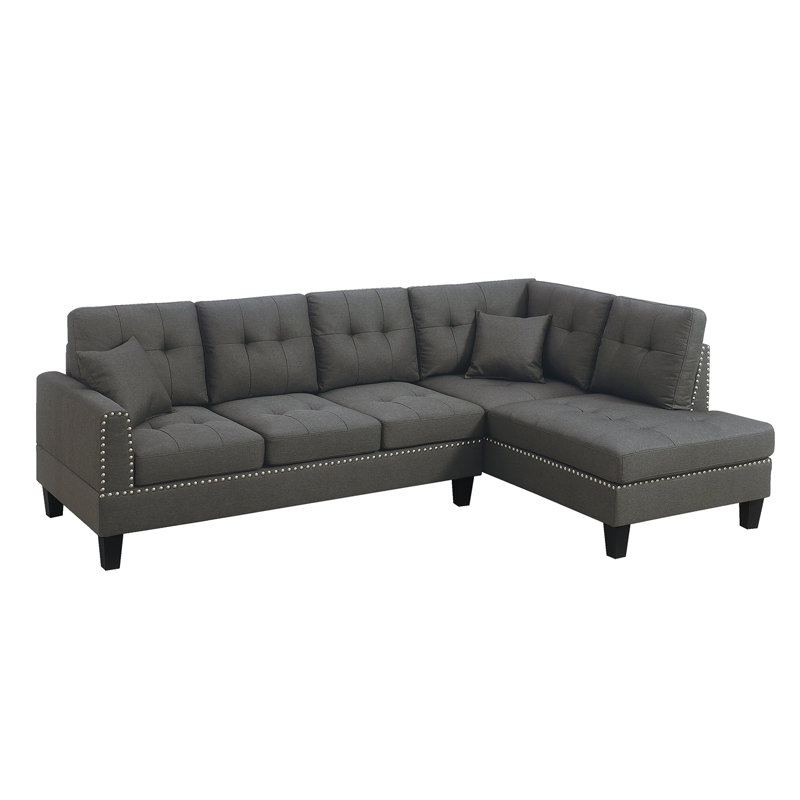 2 Piece Sectional Sofa Set With 2 Accent Pillow, Dark Coffee Fabric