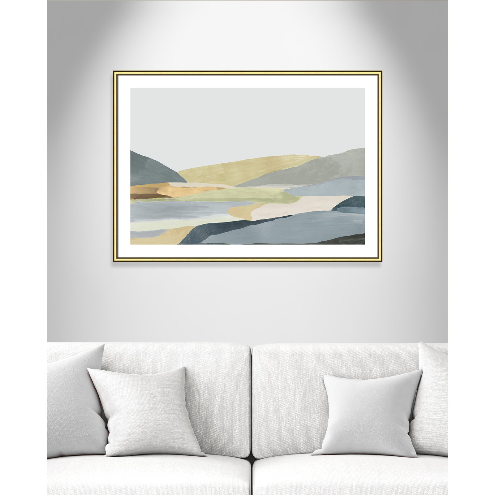 Blair "Warm Hills II" Painting, Gold Framed Paper, 30.75" H x 42.75" W x 0.88" D