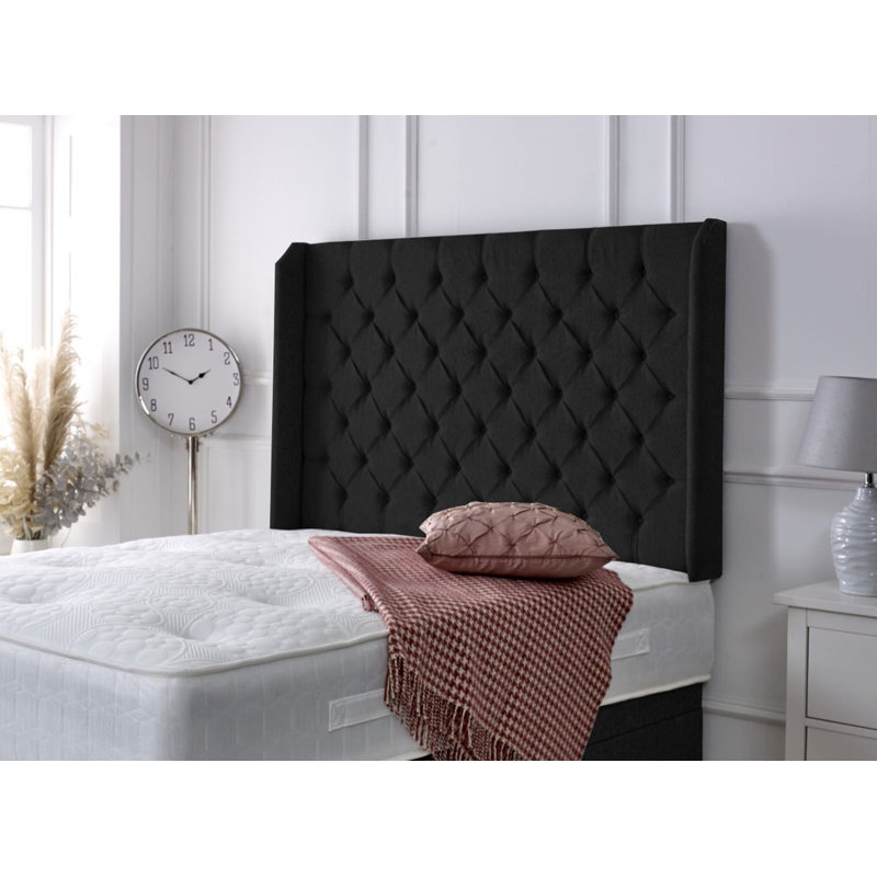 Upholstered Headboard, Double (4'6), Black Chenille