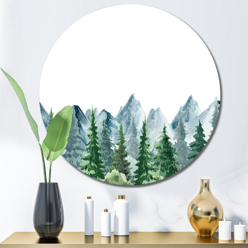 Paysage de montagne avec sapins I - campagne murale, H 11 po x l 11 po x P 1 po