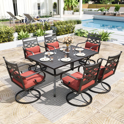 6 - Person Metal Patio Dining Set With Rectangular Table , Cushions Included