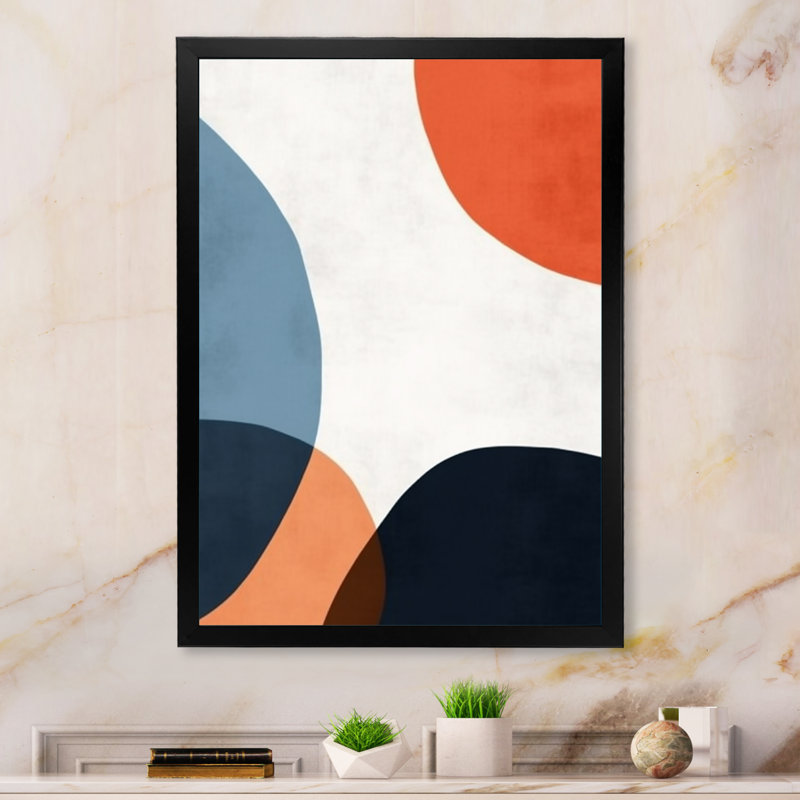 Motif boho bleu et orange minimal 2, H 20 po x l 12 po x P 1 po, Cadre simple noir