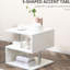 Table d'appoint chic blanche, en forme de S de 20 po avec rangement, et support de poteau en acier robuste et moderne