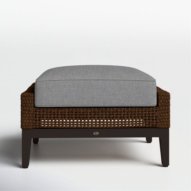 Repose-pieds d'extérieur tissé en osier Peninsule, Welt + bourre standard, Verona brume, Acajou / châtaignier