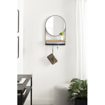 Shelva Round Wall Mirror with Hooks and Shelves