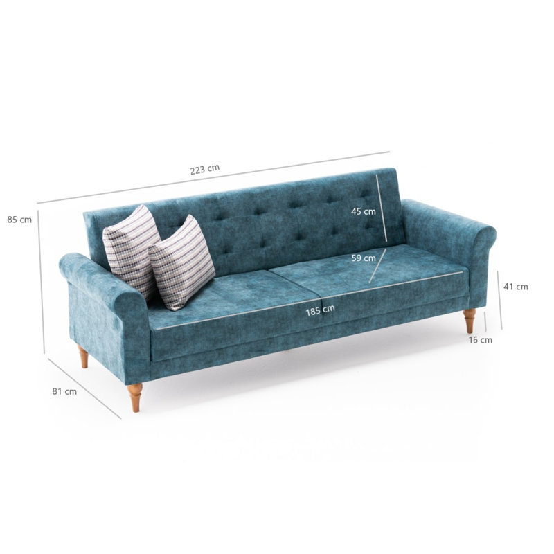 Canapé-lit rembourré 87,8 po Lyndsey, 100 % polyester turquoise