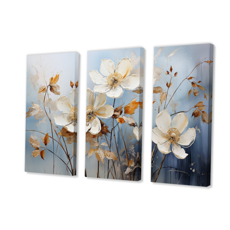«Blue Mute Botanicals I», ensemble de 3 impressions sur toile tendue, H 28 po x l 36 po x P 1 po