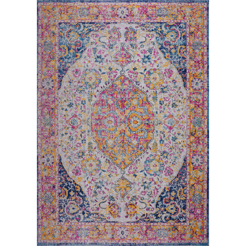 Tapis oriental rose / bleu Harrold, Rectangulaire 5 pi 3 po x 7 pi 6 po
