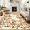 Tapis floral lavable vintage 5 x 7 lavable pour le salon, tapis d'intérieur doux avec envers antidérapant TPR, revêtement de sol mince à poils courts, tapis pliables sans perte de poils pour la chambre à coucher, beige