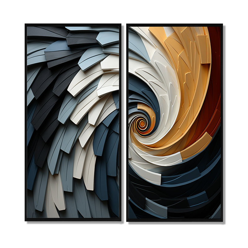 Geometric Spiral III - Orange, reproduction d'art moderne sur toile 2 pièces, 32" H x 32" W, Impression encadrée flottante