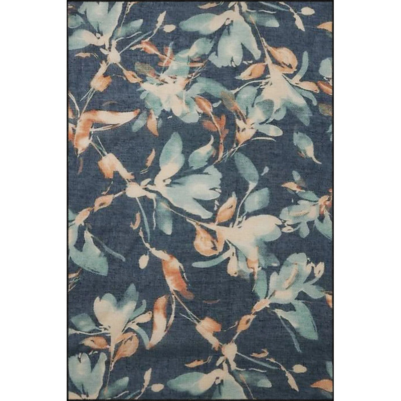 Blue Leaf Washable Cotton Multicolored Decorative Rug, Rectangle 2'4" x 4'