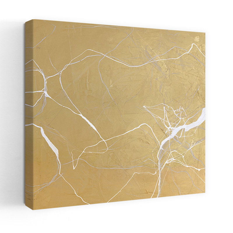 Art contemporain abstrait variation de marbre doré, H 18 po x l 18 po