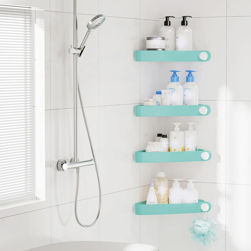 Turquoise 4 x 29 x 23 cm Corner Shower Caddy Corner with Adhesive Pad, 4 Packs