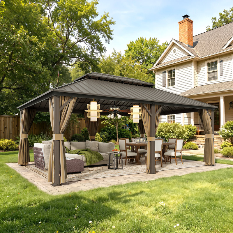 14 x 20ft Aluminum Hardtop Gazebo with Galvanized Steel Roof, Curtains & Mosquito Netting for Patio, Garden & Backyard