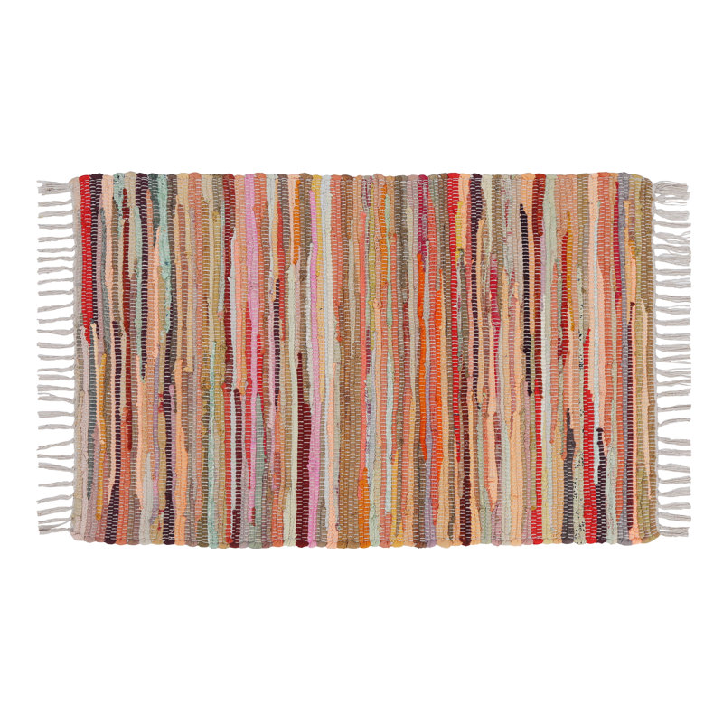 Tapis en coton multicolore fait à la main 24 x 36 po | 2 x 3 pi - lavable, réversible, avec pampilles pour le salon et le vestibule