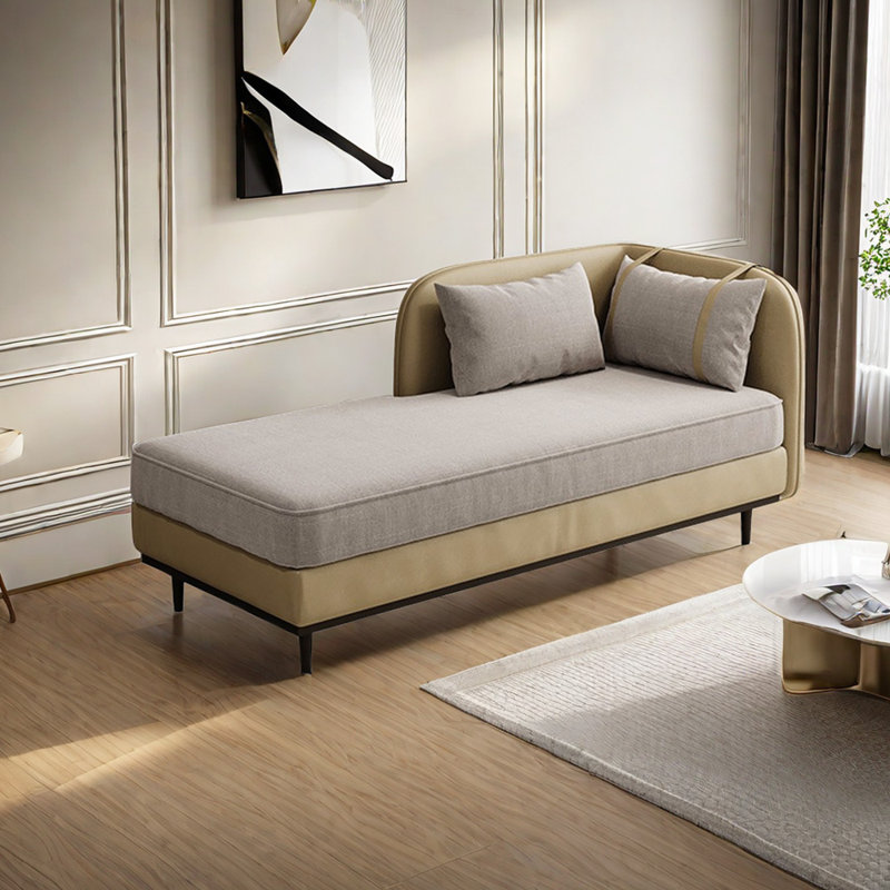 Chaise longue rembourrée Bellaude, Gris/beige, Chaise longue à accoudoir gauche