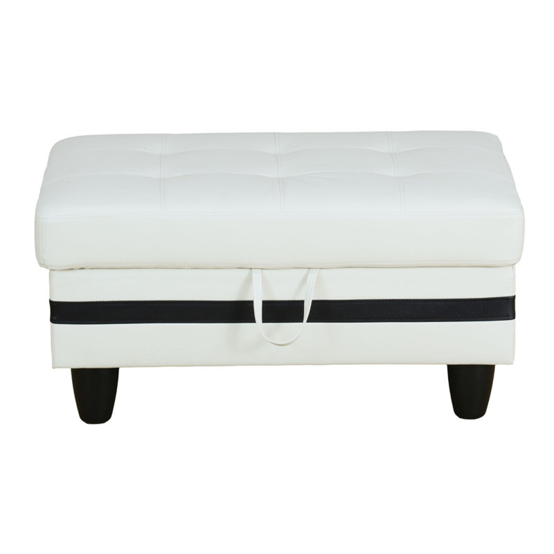 Faux Leather Ottoman, Black/White Faux Leather
