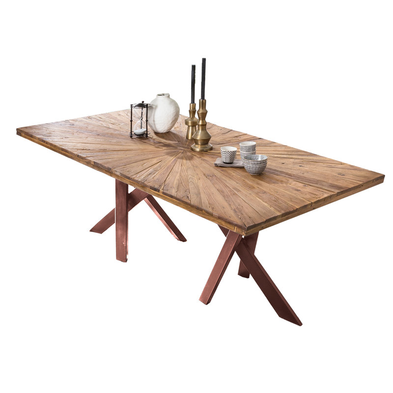 Ligon Teak Solid Wood Top Metal Base Dining Table, H77 x L160 x W90cm, Brown