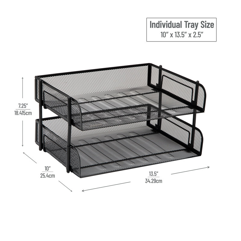 Mind Reader Stackable Paper Tray, Desktop Organizer, File Storage, Office, Metal Mesh, 13.5"L x 10"W x 7.25"H, 2 Pieces